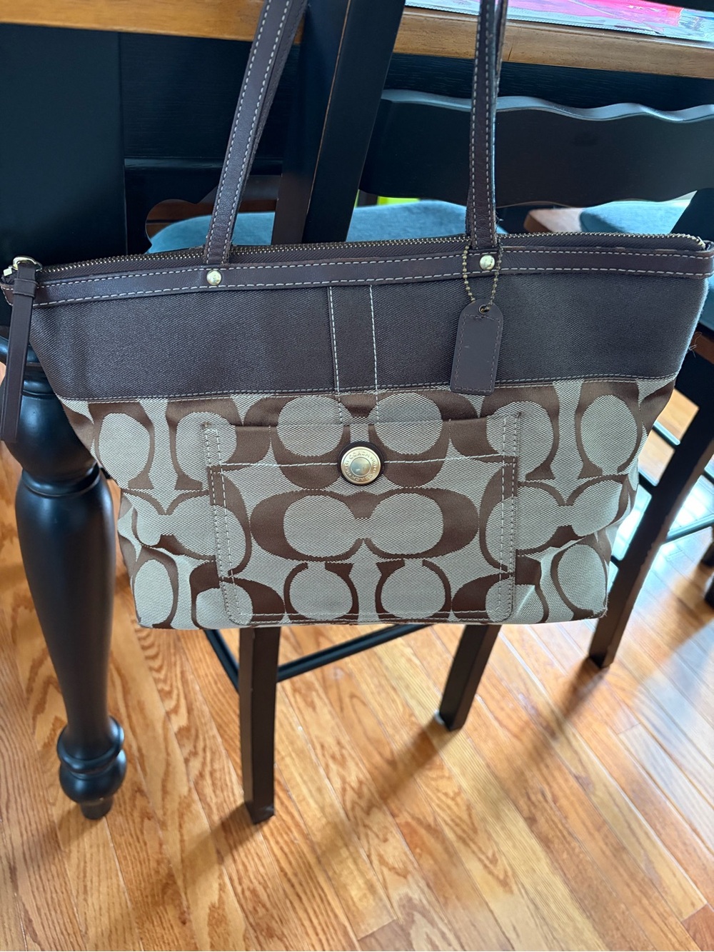 Coach Brown Signature Canvas Tote with Dark Brown Trim